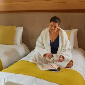 A woman relaxes at the Center Parcs Sherwood Forest spa