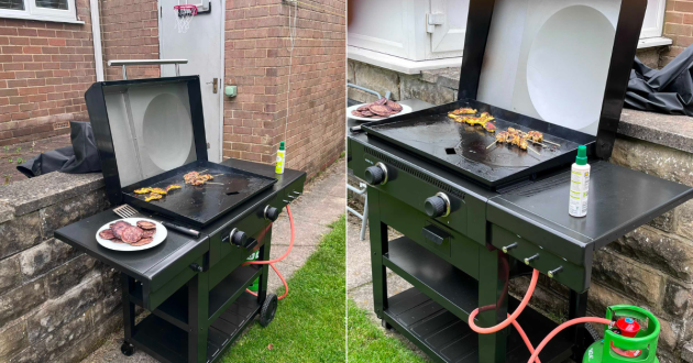 The Char-Broil Versa-Tile during cooking