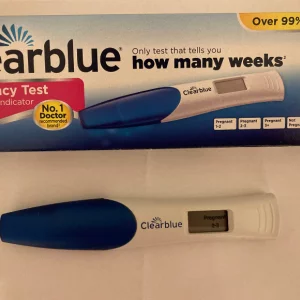 Clearblue pregnancy test with weeks indicator review image showing positive test results