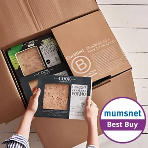 COOK New Parents Box Meals stock image showing lasagne