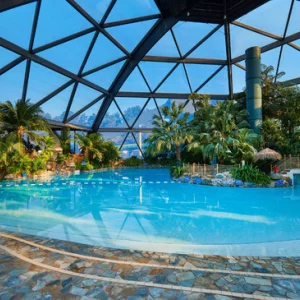 a pool with a glass dome