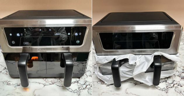 A look at the Cuisinart AirTwin XXL Dual Air Fryer during use and out of the box