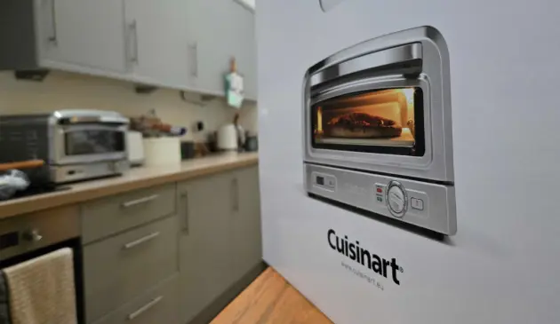 A close up of the Cuisinart Pizza Oven in a tester's kitchen