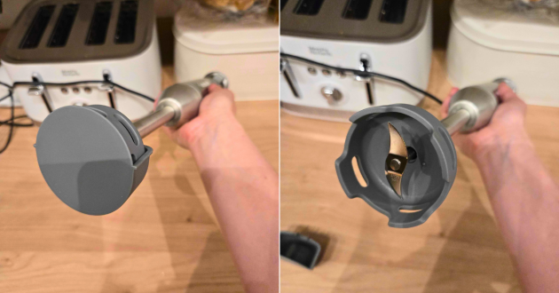 A closeup of the safety cover on the Cuisinart Power Blend Immersion Blender