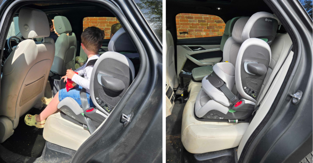 Child sitting in Cybex Pallas G3 car seat in SUV