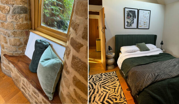 Designers Barn Airbnb Cotswolds bedroom and reading nook