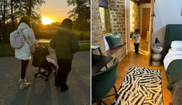 Adults and kids testing out the Designers Barn Airbnb in the Cotswolds
