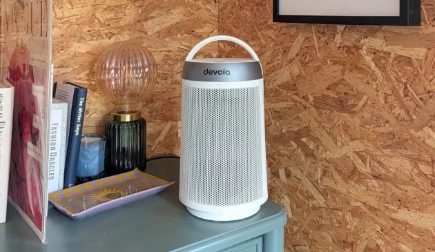Devola portable fan heater on sideboard in home office
