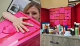 A side by side image of the Harvey Nichols beauty Advent calendar being held by Mumsnet editor Beccy