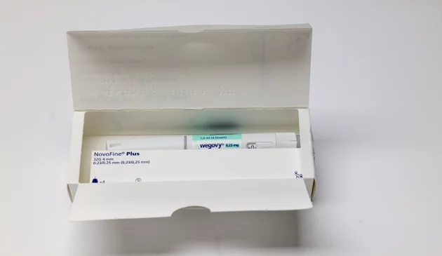 A box with Wegovy weight loss injections inside