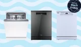 Composite image of the best black friday dishwasher deals, including Bosch, Haier, and Bush