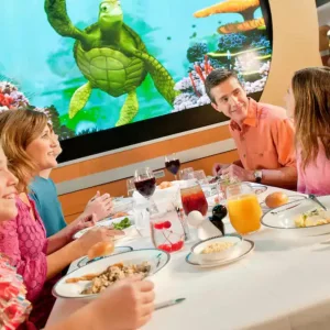 Dining at a themed restaurant onboard the Disney Cruise Line