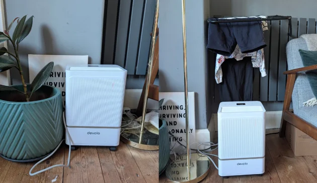 A parent testing the Devola dehumidifier
