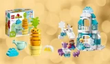 LEGO DUPLO Growing Carrot and LEGO DUPLO Frozen Castle on a blurred gold shimmery background
