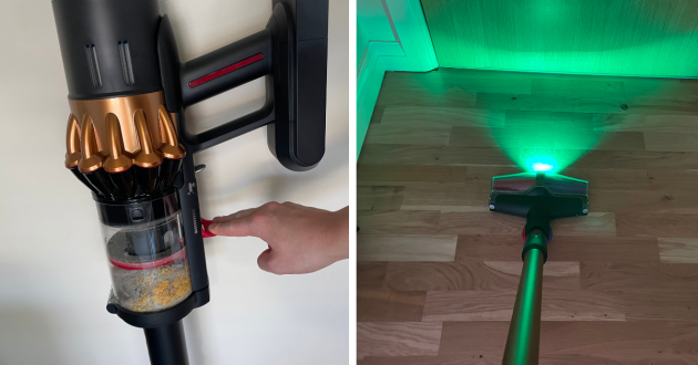 Dyson V16 lever and green laser light