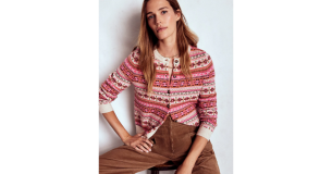 A model wears Boden's Edie Fair Isle Cardigan