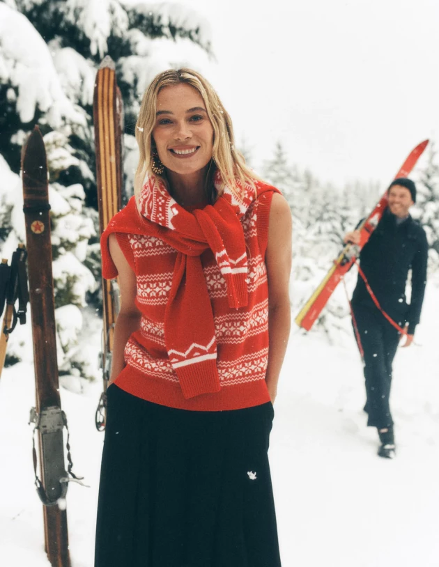 A model wears Boden's Edie Fair Isle Tank