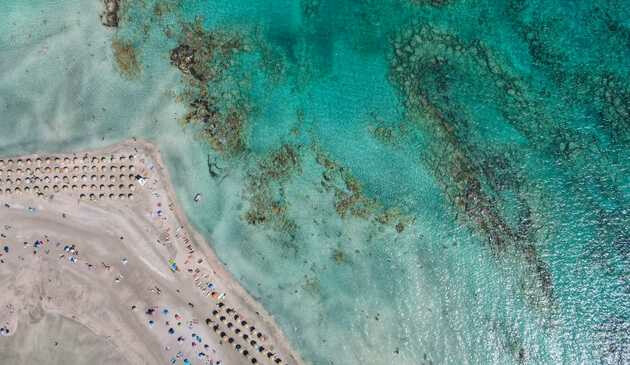 Elafonisi, Crete, from above: pink sand and turquoise waters