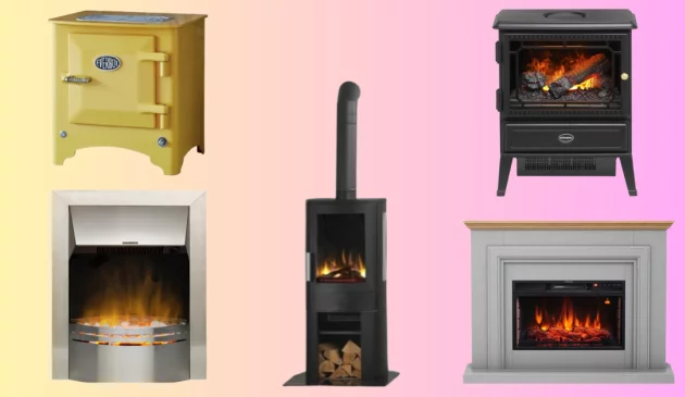 a collage of the best electric fireplaces in the uk