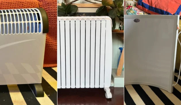 A grid of electric heaters by Daewoo, De'Longhi and others