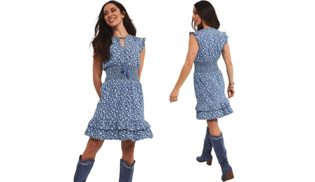 shirred denim dress
