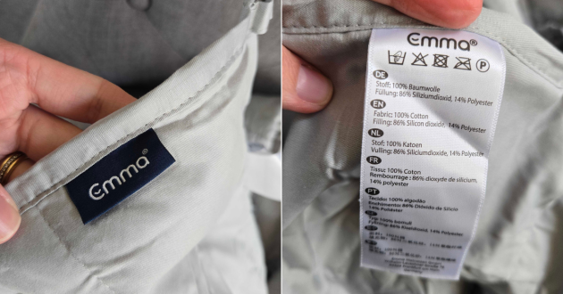 Emma Sleep weighted blanket care details and label