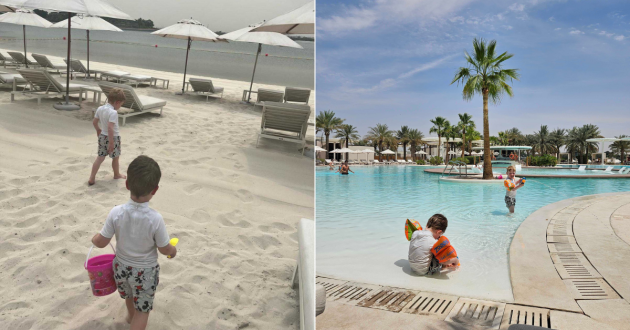 Both my children enjoying themselves at the ERTH Abu Dhabi private beach and the pool