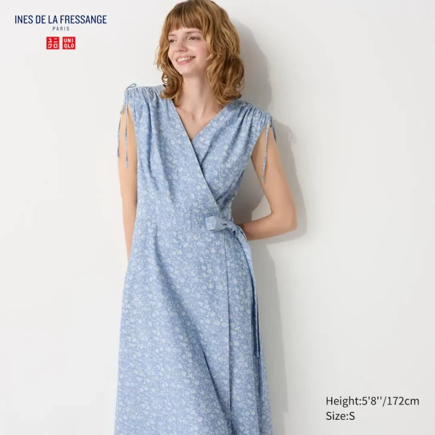 Printed wrap sleeveless dress,