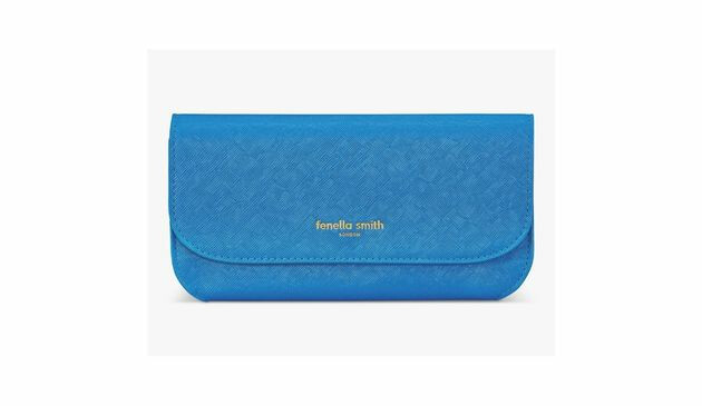 Fenella Smith Lara Purse in electric blue with Fenella Smith in gold lettering