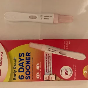 First Response early result pregnancy test review image positive test with box