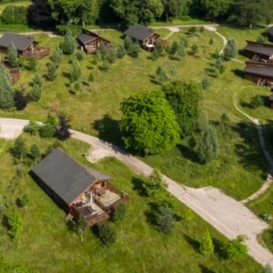 Aerial view of the Forest of Dean Forest Holidays site in Gloucestershire