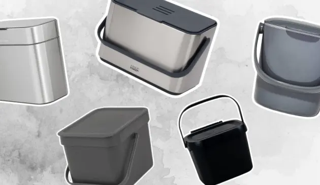 A collection of food caddies from Joseph Joseph, Addis, OXO, Brabantia and simplehuman