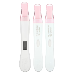 First Response Early Result triple check pregnancy tests stock image of three tests unpackaged