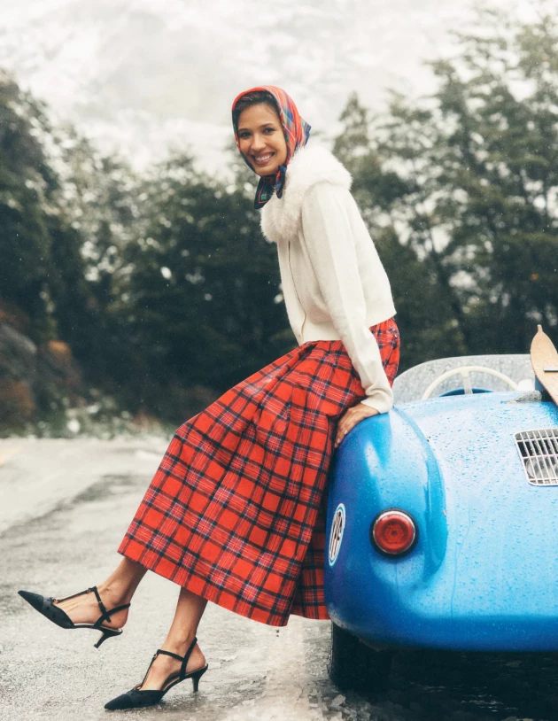 A model wears Boden's Fur Collar Cropped Cardigan