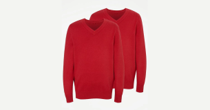 Red Cotton Rich V Neck School Jumper (2 Pack) from George at ASDA