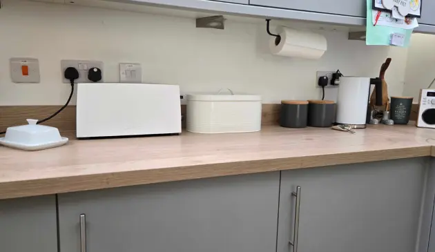 A view of the Graef toaster and kettle in a real kitchen, tested by Mumsnet editor Rebecca