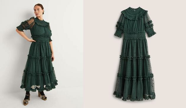 Green Polka Dot Tulle Midi Dress