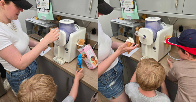 A family makes ice cream with the GreenPan Frost ice cream maker