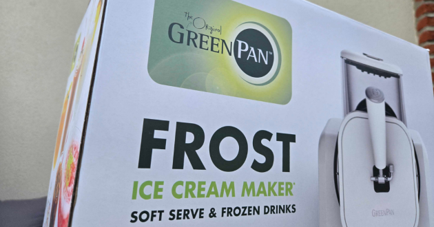 A close up of the box of the GreenPan Frost ice cream maker