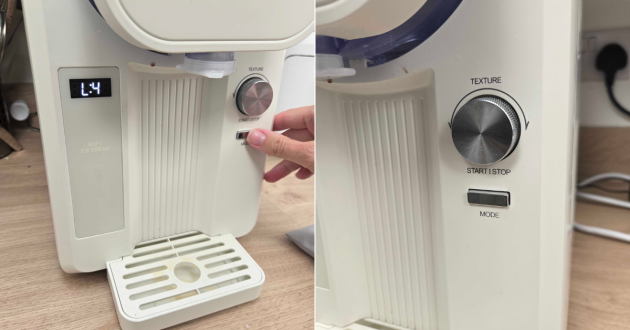 A close look at the controls on the GreenPan Frost ice cream maker