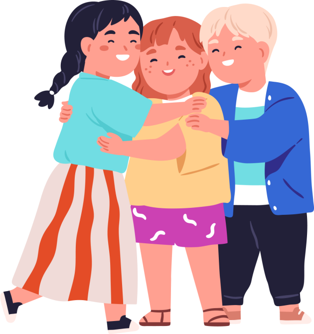 Cartoon of three children hugging