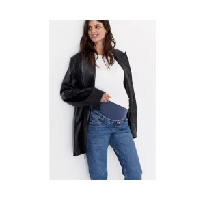 H&M MAMA Straight Jeans front view showing model with belly band showing