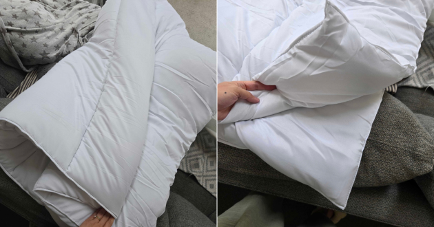 Close-up of the Habitat Supersoft duvet showing its filling and stitched construction