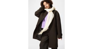 A model wears Uniqlo's HEATTECH Scarf