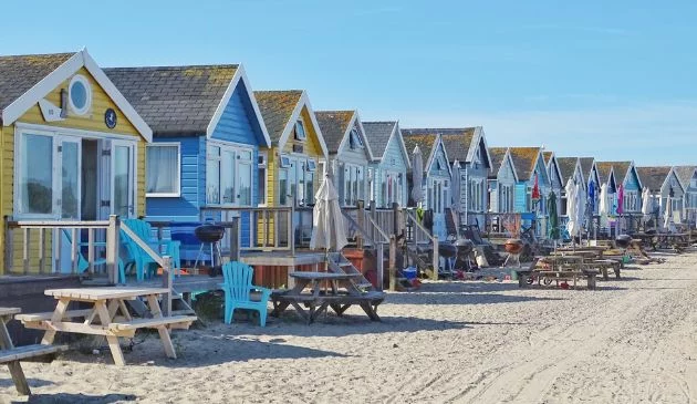 Colourful beach huts in Hengistbury Bournemouth