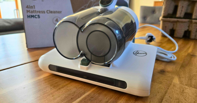 A view of the Hoover HMC5 4in1 Mattress cleaner atop a table after unboxing