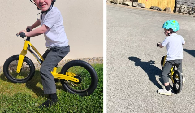 Child on Hornit AIRO 14 inch balance bike