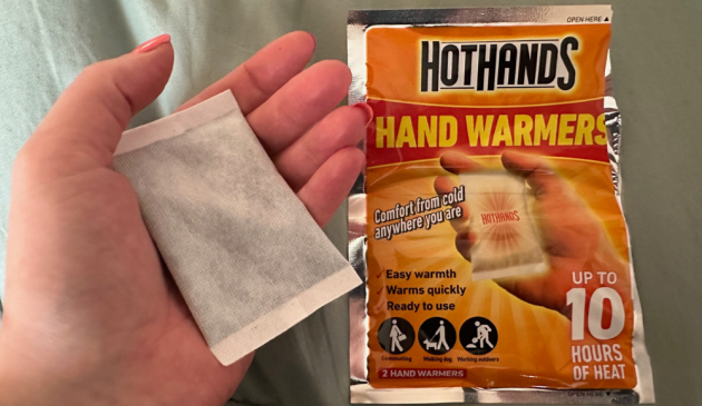 Hot Hands Instant Hand Warmers in use