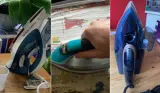 An image grid of three steam irons being tested by Mumsnet