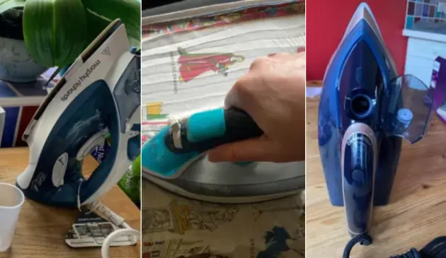 An image grid of three steam irons being tested by Mumsnet